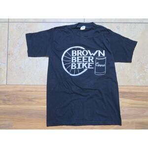 80s Coors Brown Beer Bike T-Shirt Double-Sided Graphic Black White Sz M